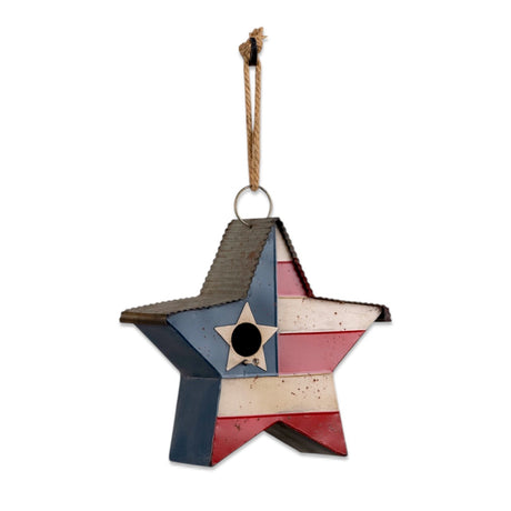 patriotic star birdhouse red white blue outdoor hanging metal birdhouse garden decor