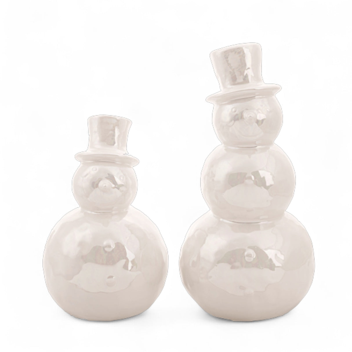 Pearlized snowman ceramic figurines glossy finish