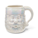 White ceramic Santa head-shaped mug with a pearlized finish and 12-ounce capacity.