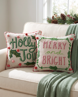 Beaded Christmas Saying Linen Throw Pillow