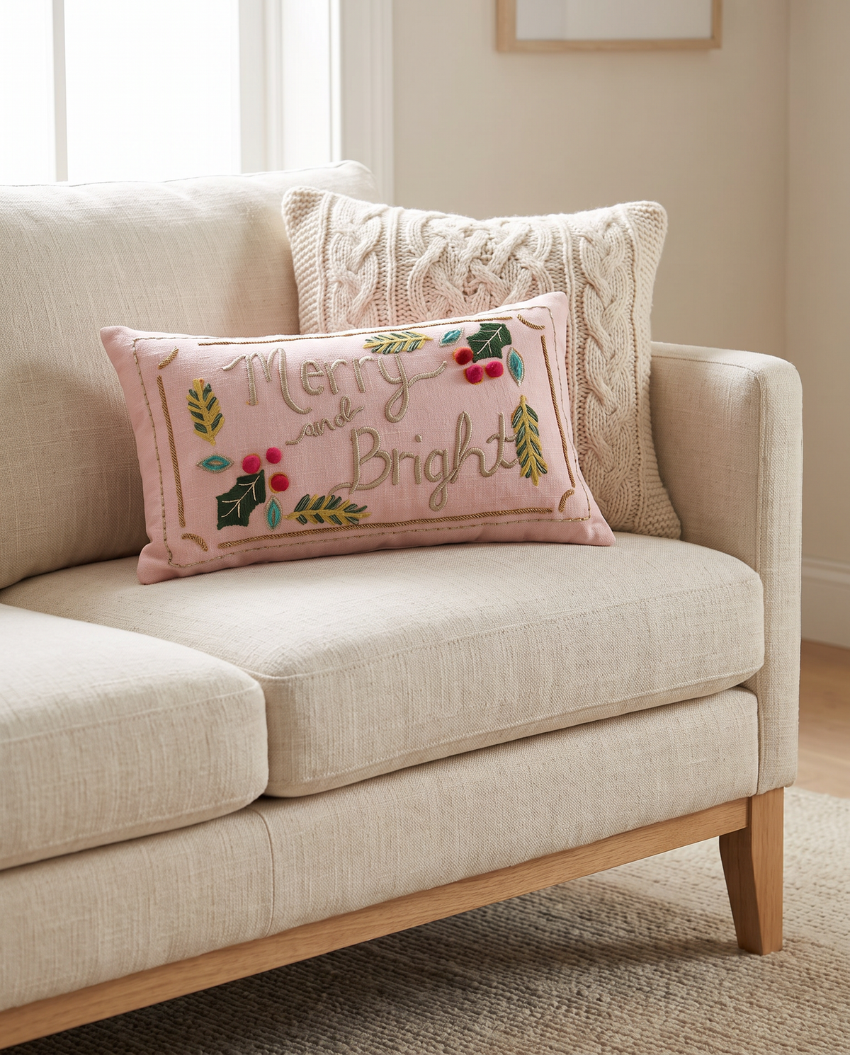 Merry and Bright Embroidered Lumbar Pillow