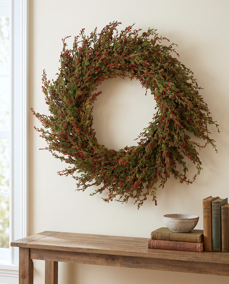 Faux Cypress & Red Berry Christmas Wreath