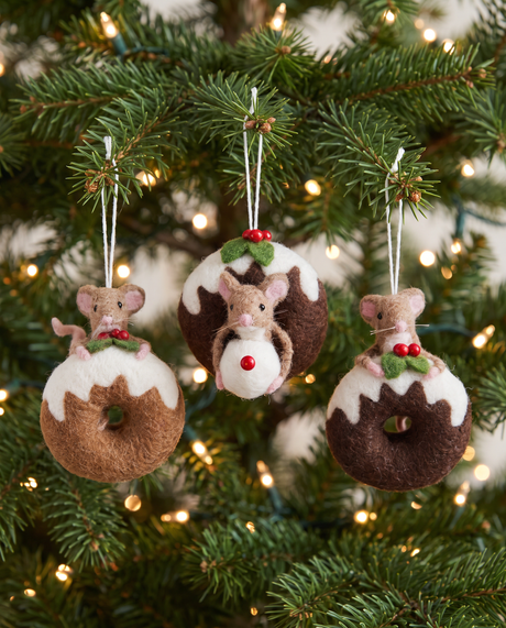 Handmade Wool Felt Mouse on Doughnut Ornament