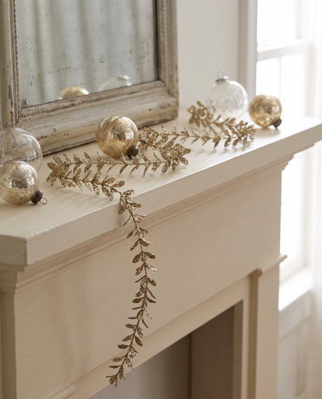 Champagne Glitter Faux Boxwood Garland