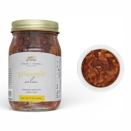 sweet and spicy pineapple salsa jar for tacos grilled chicken and chips