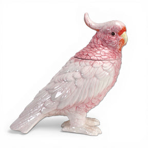 pink ceramic cockatoo jar with lid decorative bird storage accent for shelf styling