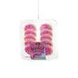 Pink frosted sugar cookies ornament with colorful sprinkles in clear tray