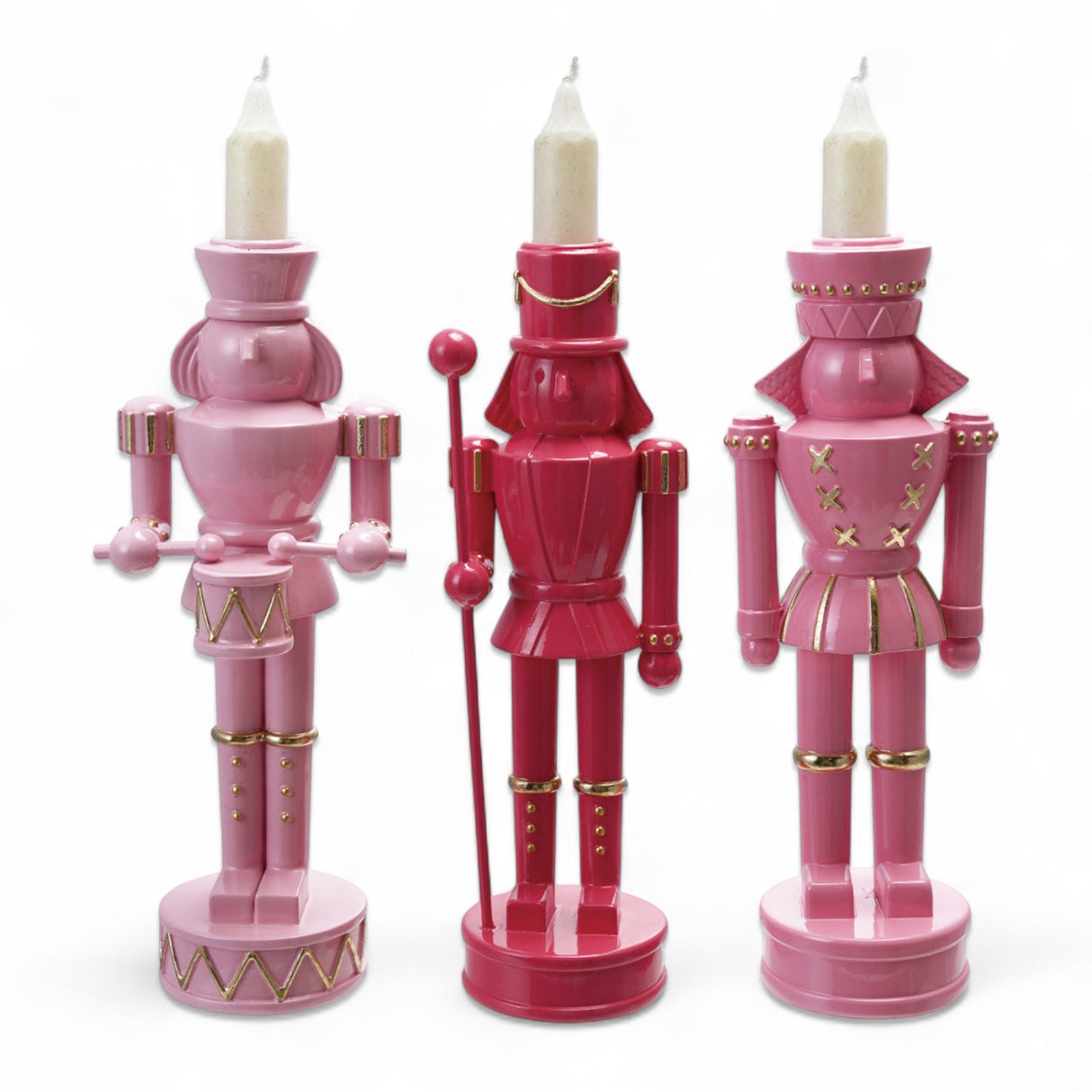 pink resin nutcracker taper candle holders