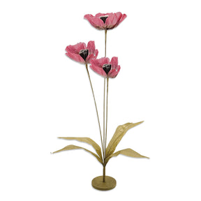 pink paper flower sculpture on stand green stems decorative floral accent soft home decor