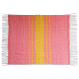 Pink and yellow striped wool blend throw blanket with fringe, 60x50 decorative accent