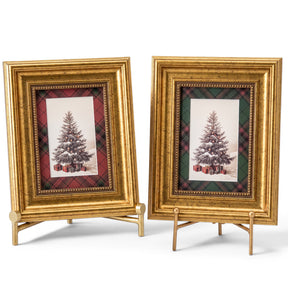 Gold 5 x 7 Christmas photo frames with red and green plaid mats Ralph Lauren 