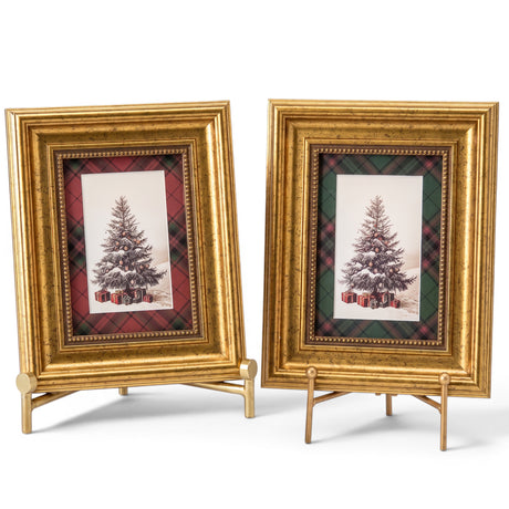Gold 5 x 7 Christmas photo frames with red and green plaid mats Ralph Lauren 