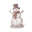 18-inch metal snowman decoration with plaid detailing and a flat silhouette.