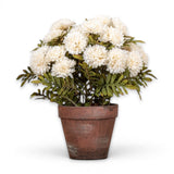 potted cream mums faux floral arrangement in brown pot