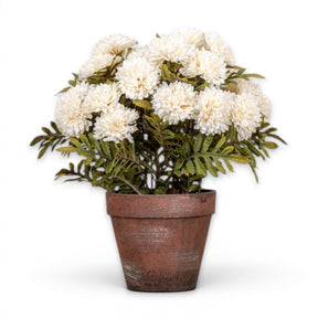 potted cream mums faux floral arrangement in brown pot