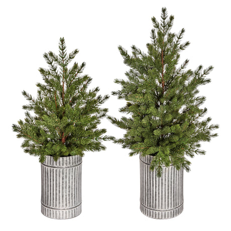 artificial Christmas spruce tree in galvanized metal pot