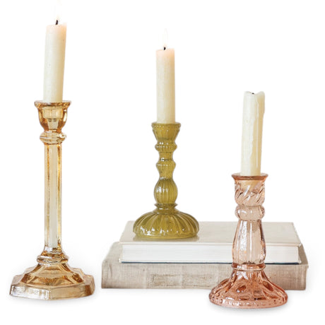 colorful pressed recycled glass taper candleholders by Creative Co-Op