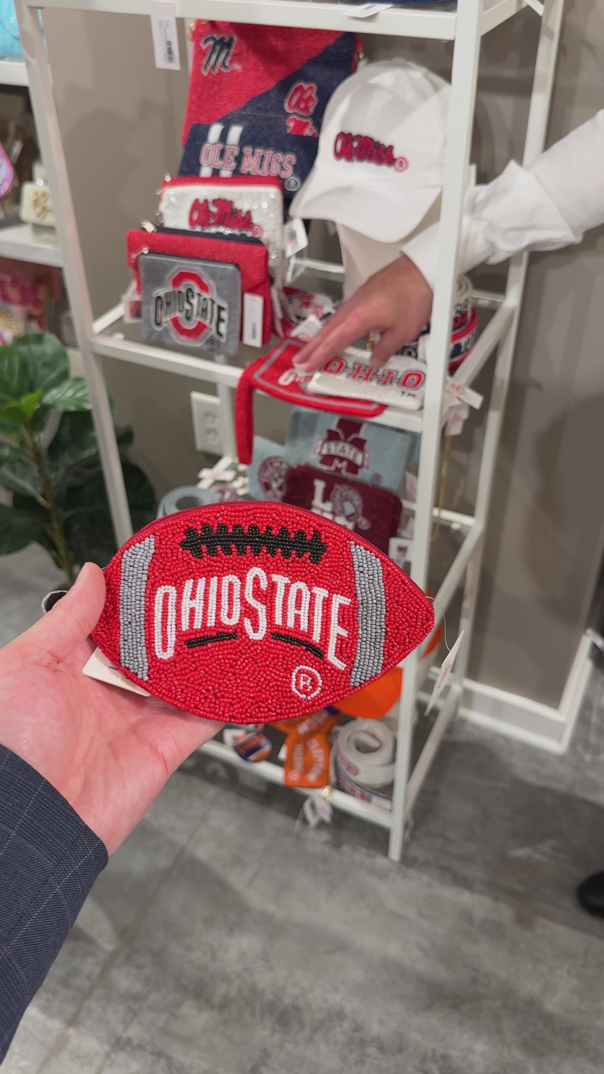 Ohio State Scarlet Football Beaded Coin Pouch with Zipper