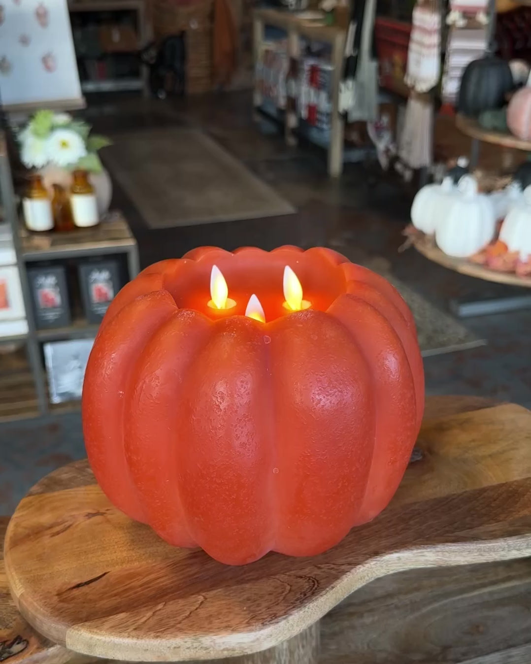 Orange Pumpkin 3-Wick Moving Flame LED Wax Candle