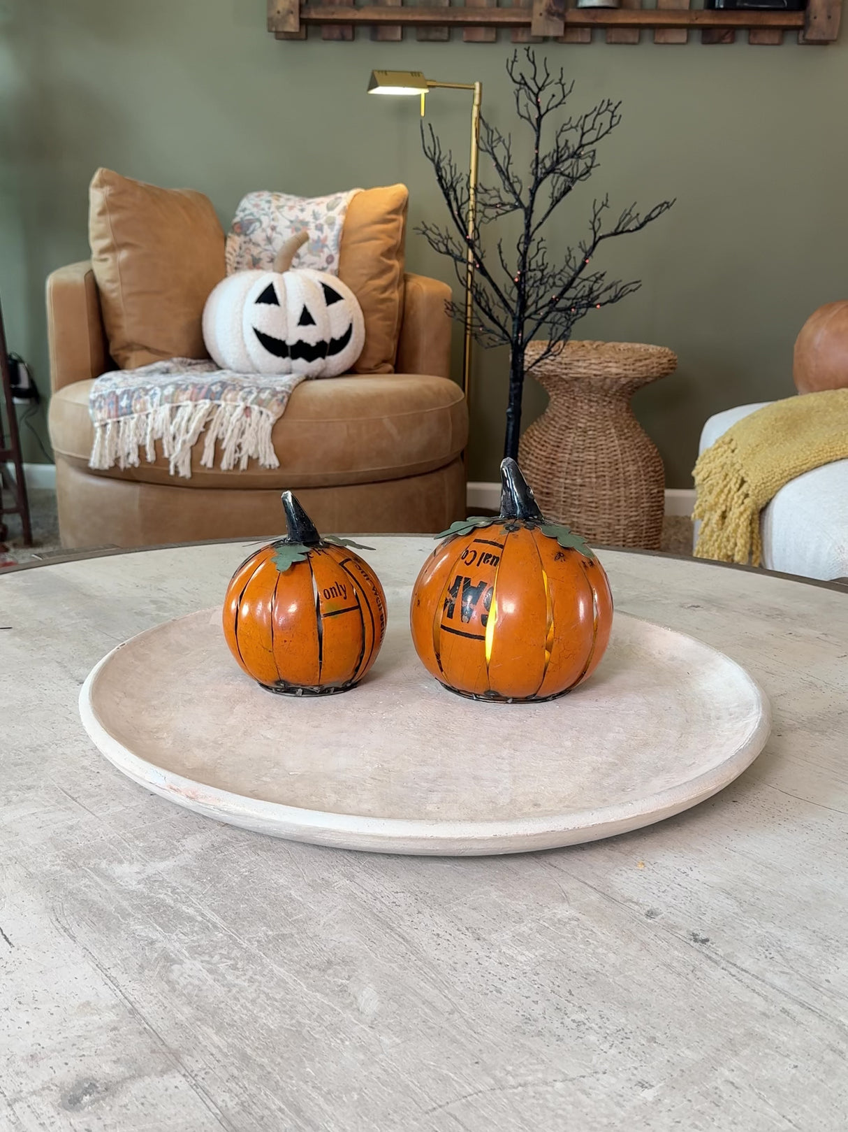 Recycled Metal Orange Pumpkin Luminaries