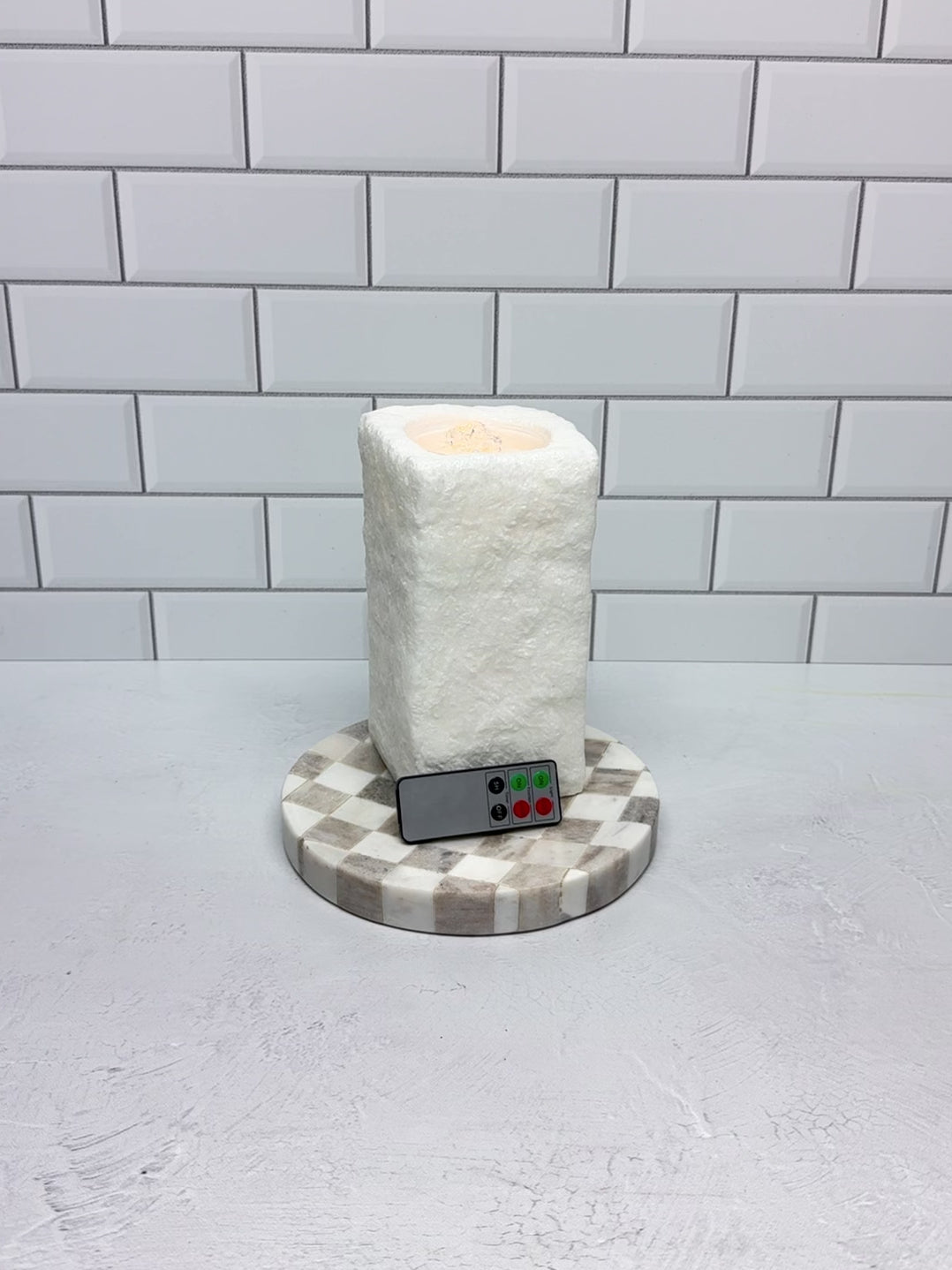 Water Wick LED White Stone Fountain Wax Candle with Remote