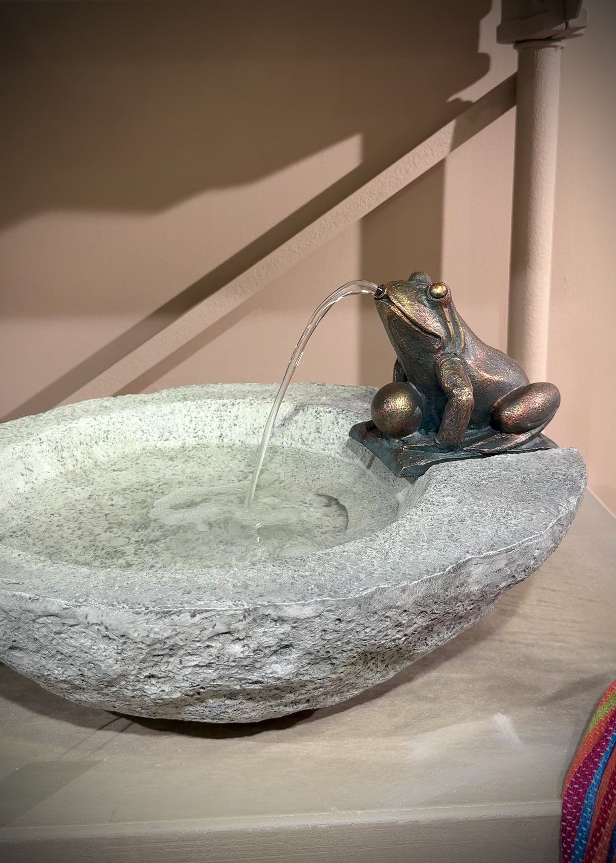 Faux Concrete Frog Tabletop Water Fountain