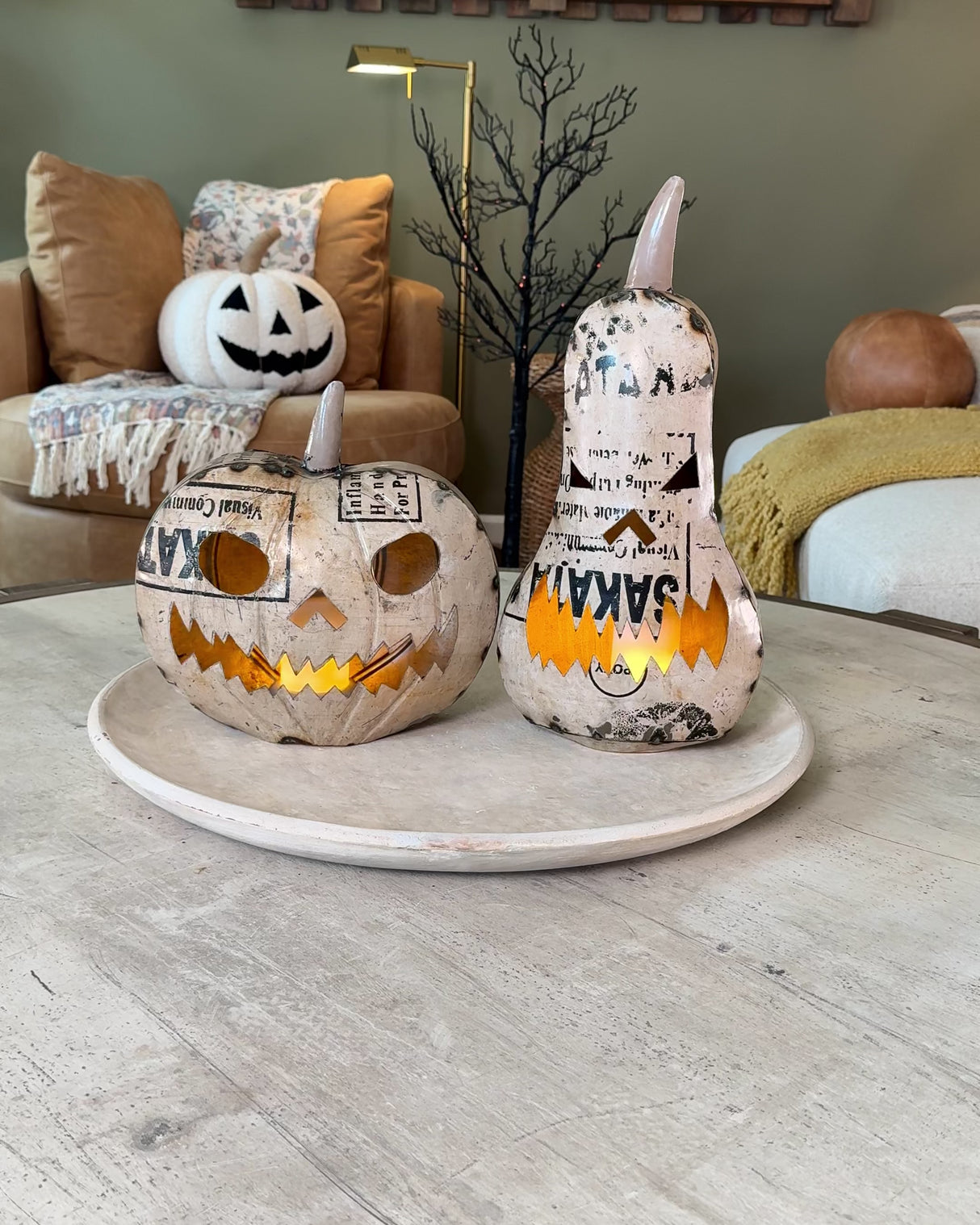 Recycled Metal White Jack O'Lantern Luminaries