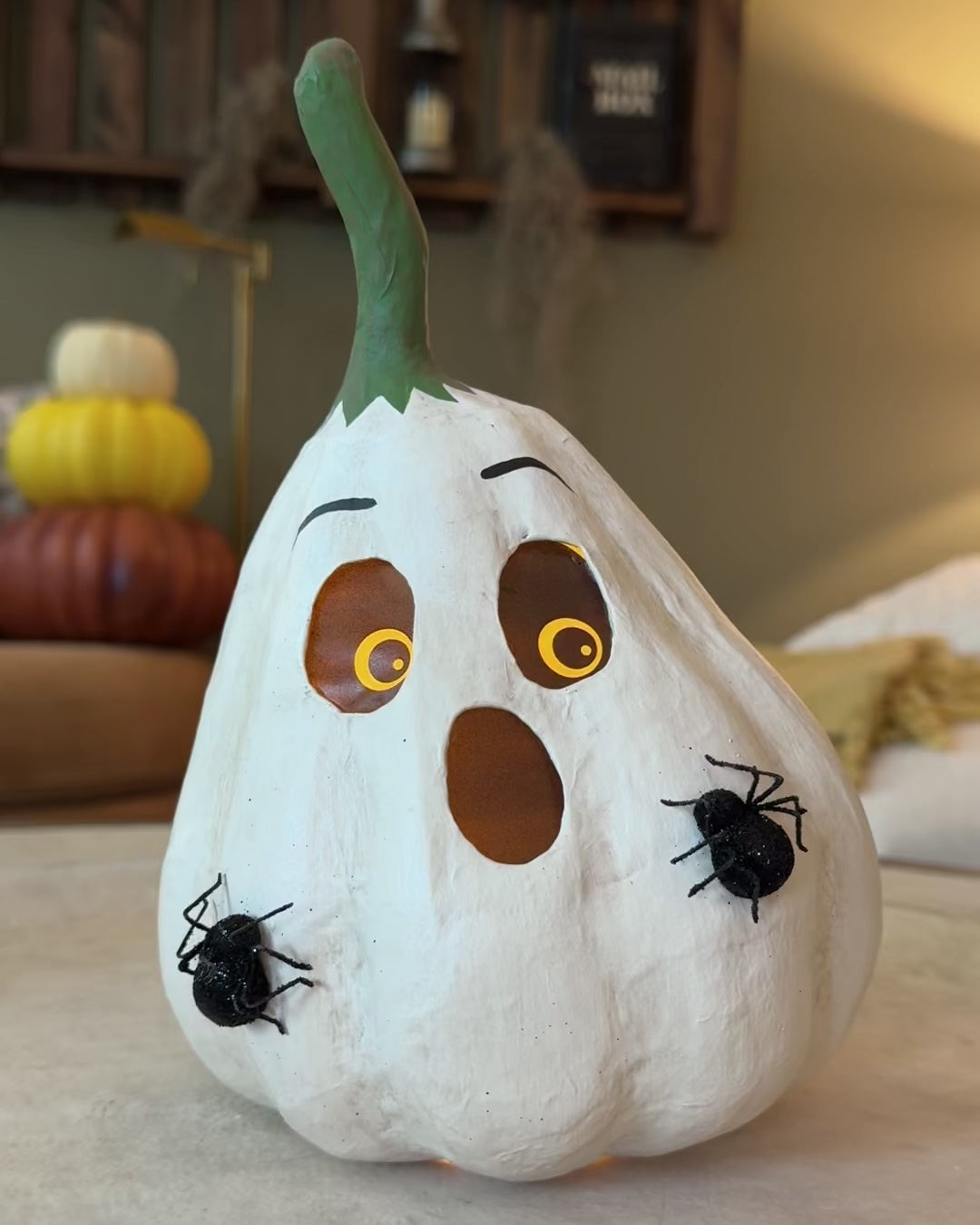 Paper Mache Frightened, Ghostly, & Grouchy Gourds