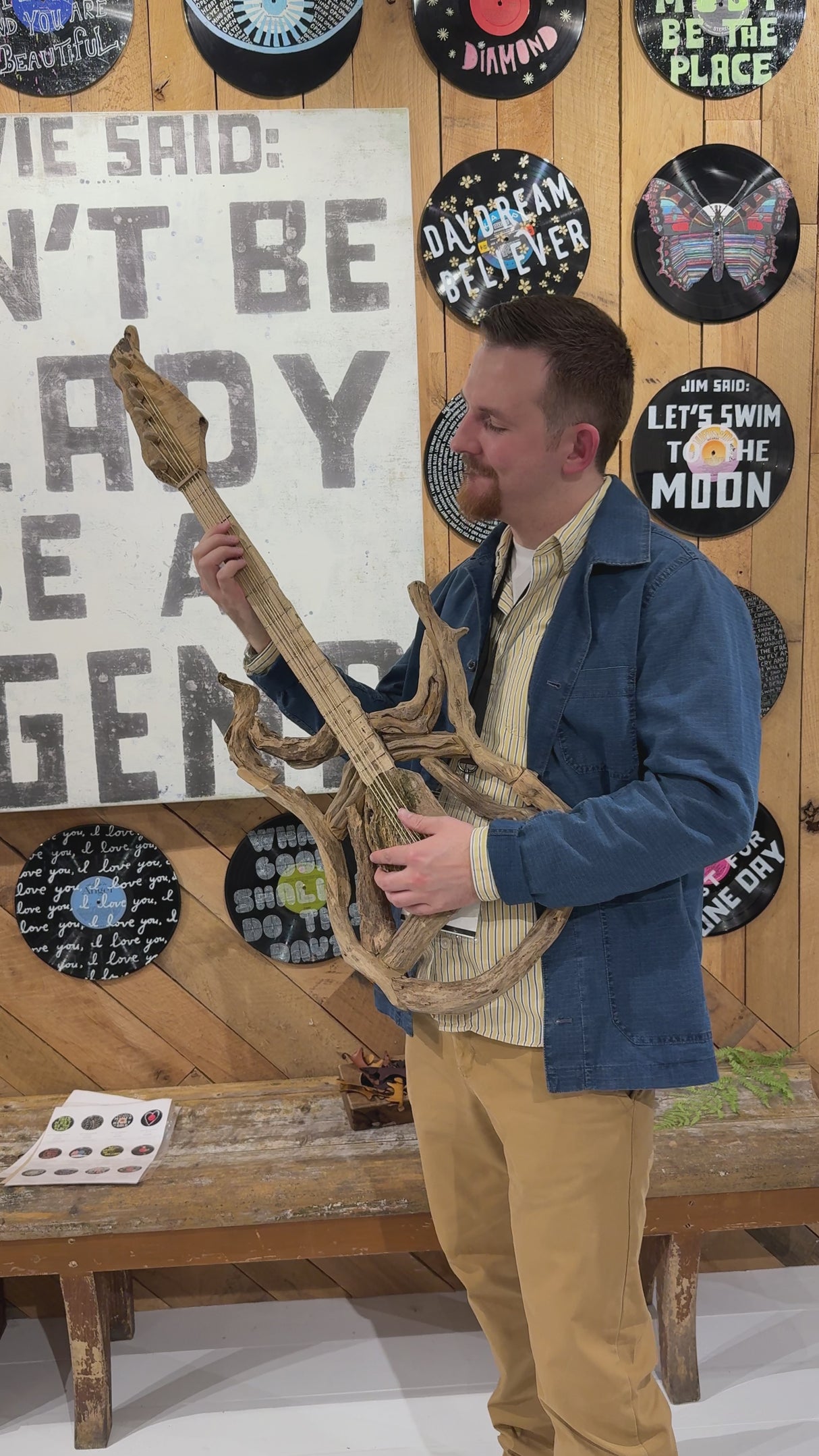 Driftwood Guitar Sculpture with Strings