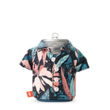Puffin Drinkwear The Aloha Black Monstera insulated can cooler with tropical Hawaiian shirt design for standard 12 oz. beverage cans.