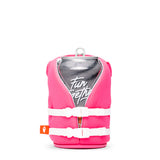Puffin Drinkwear The Buoy Party Pink insulated can cooler styled like a bright pink life jacket for standard 12 oz. beverage cans.