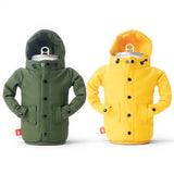 Puffin Drinkwear Raincoat insulated can cooler in Olive Green and Creamsicle for bottles and tall beverage cans.