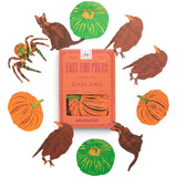 East End Press pumpkin Halloween paper garland with cats, ravens, spiders, and hand-printed pumpkins