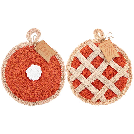 crochet knit pumpkin pie and sweet potato pie pot holders by Mud Pie