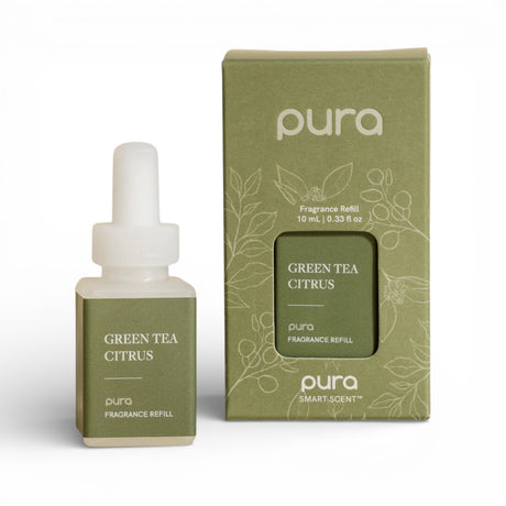 Pura Green Tea Citrus fragrance refill with green tea, mint, eucalyptus, orange flower, cedar and musk scent