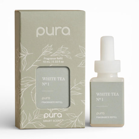 Pura White Tea No. 1 fragrance refill with fresh white tea, bergamot, jasmine and soft musk notes
