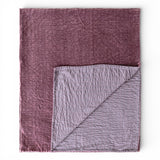 Purple cotton velvet throw blanket with kantha stitch, 60x50 decorative sofa or bed blanket