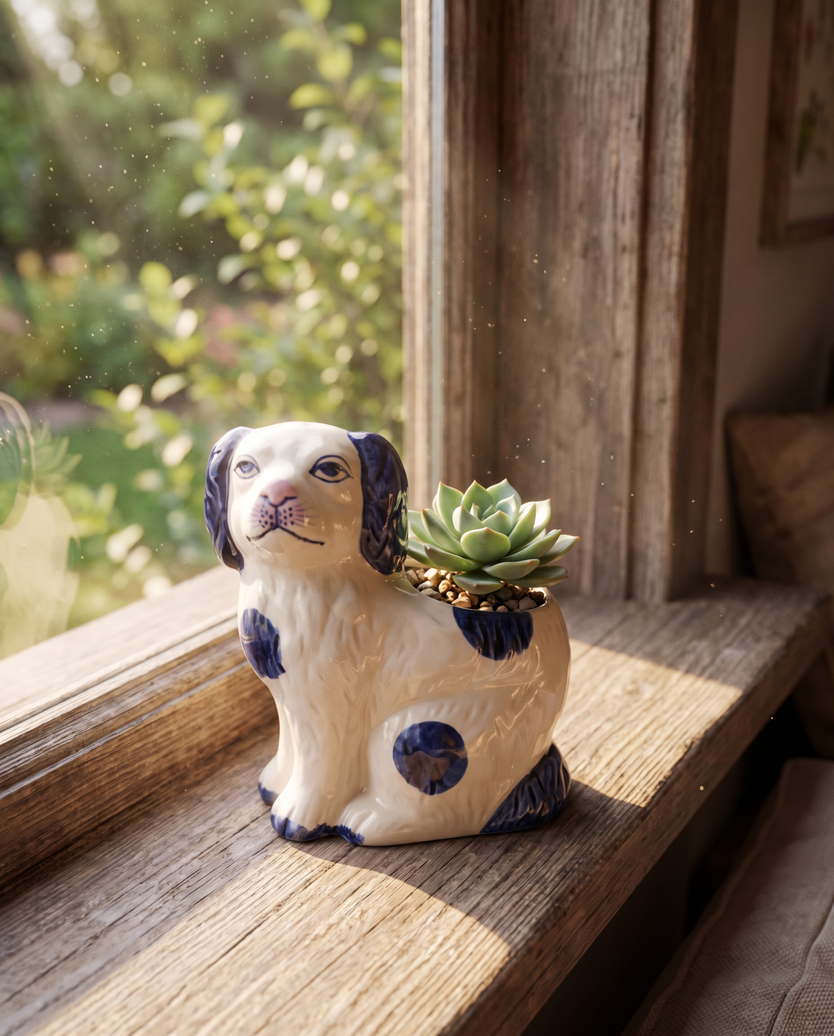 Blue Staffordshire Dog Ceramic Planter