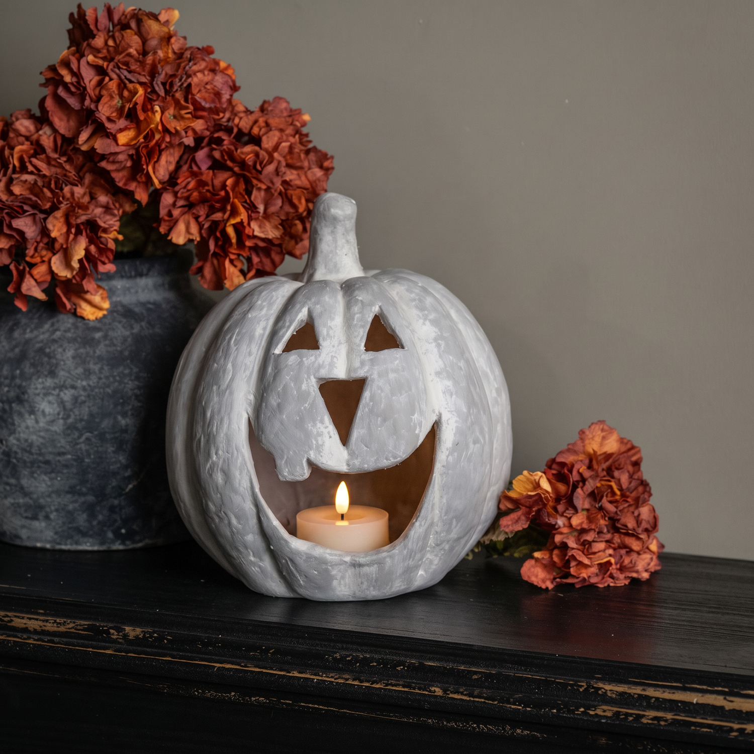 Grey Big Mouth Jack O'Lantern Resin Mache Pumpkin