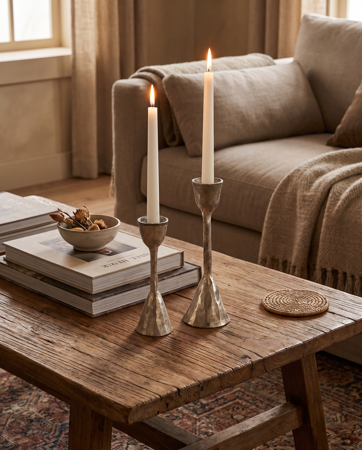 Hand-Forged Silver Metal Taper Candle Holder