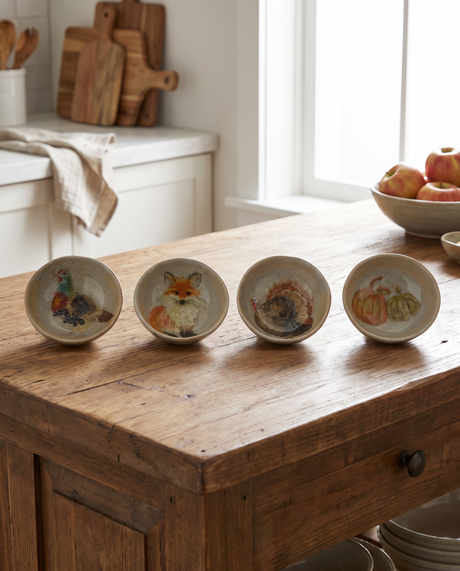 Hand-Painted Fall Animal and Pumpkin Ceramic Dish