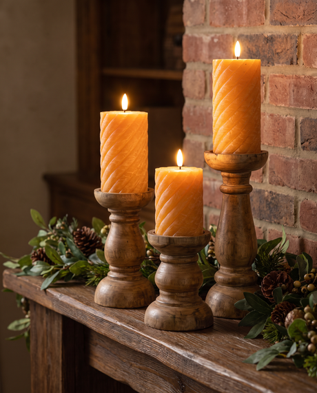 LED Orange Twist Flameless Pillar Candle