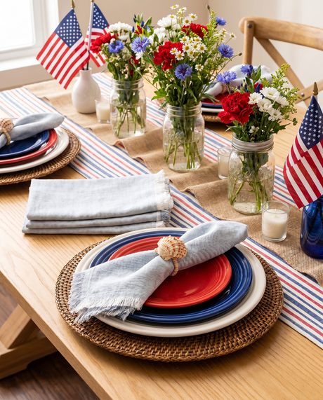 Soft Blue Chambray Fringe Edge Napkin