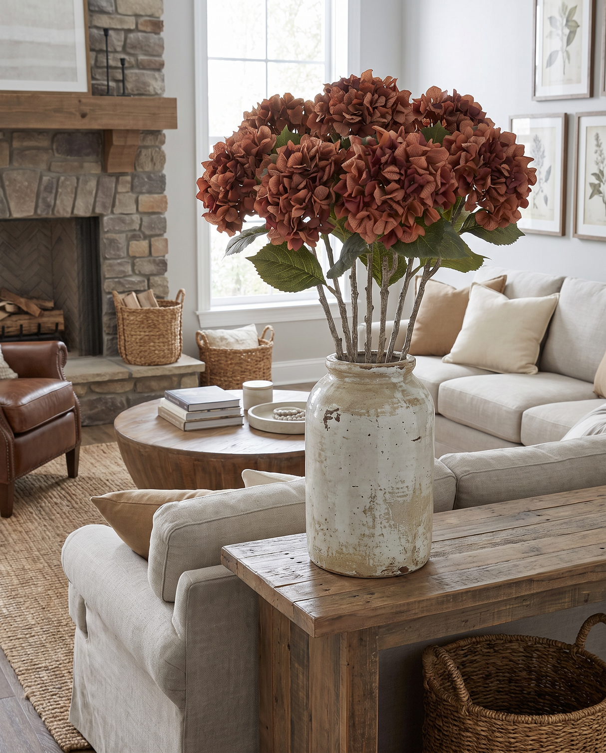 Rust Orange Real Touch Hydrangea Stem
