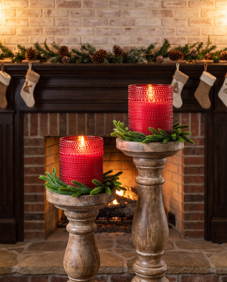 Red Beaded Glass LED Flameless Candle