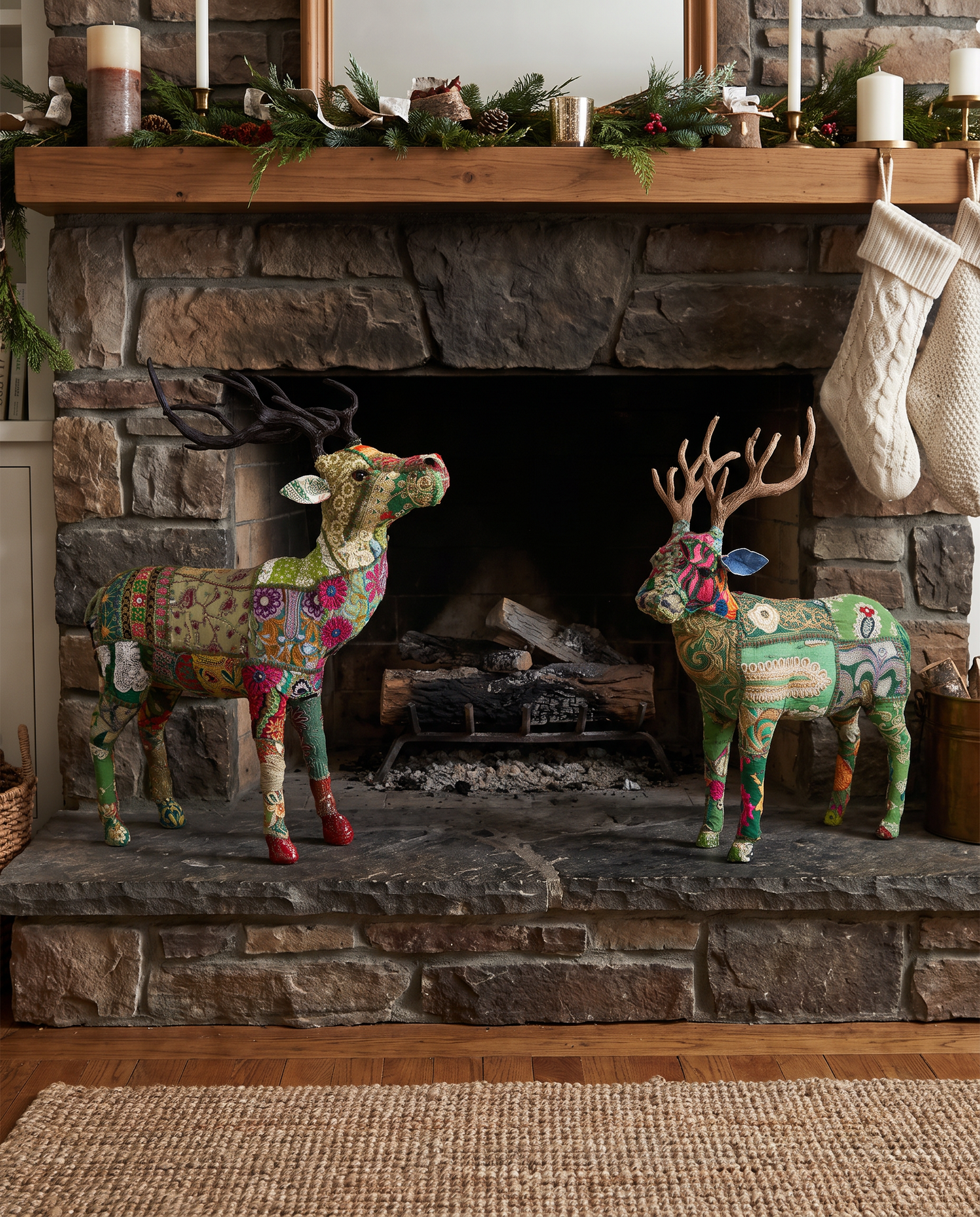 Kantha Patchwork Reindeer Figurine
