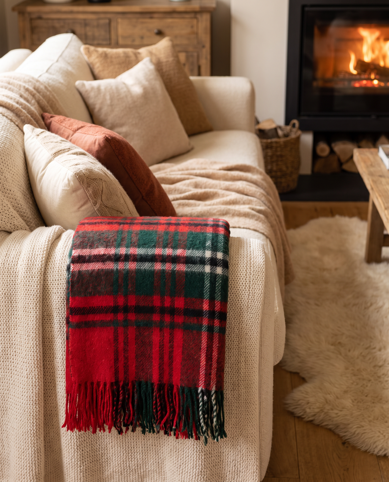 Red Tartan Plaid Fringe Throw Blanket