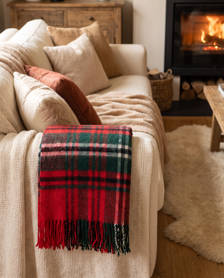 Red Tartan Plaid Fringe Throw Blanket