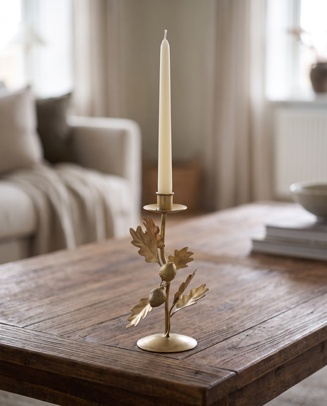 Antique Gold Oak Leaf & Acorn Taper Candle Holder