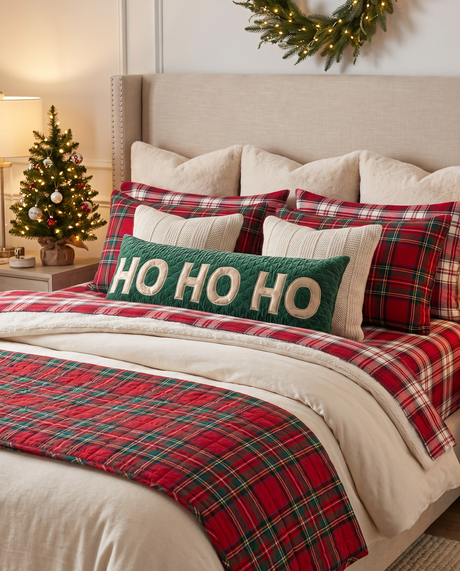 Ho Ho Ho Quilted Green Velvet Lumbar Pillow